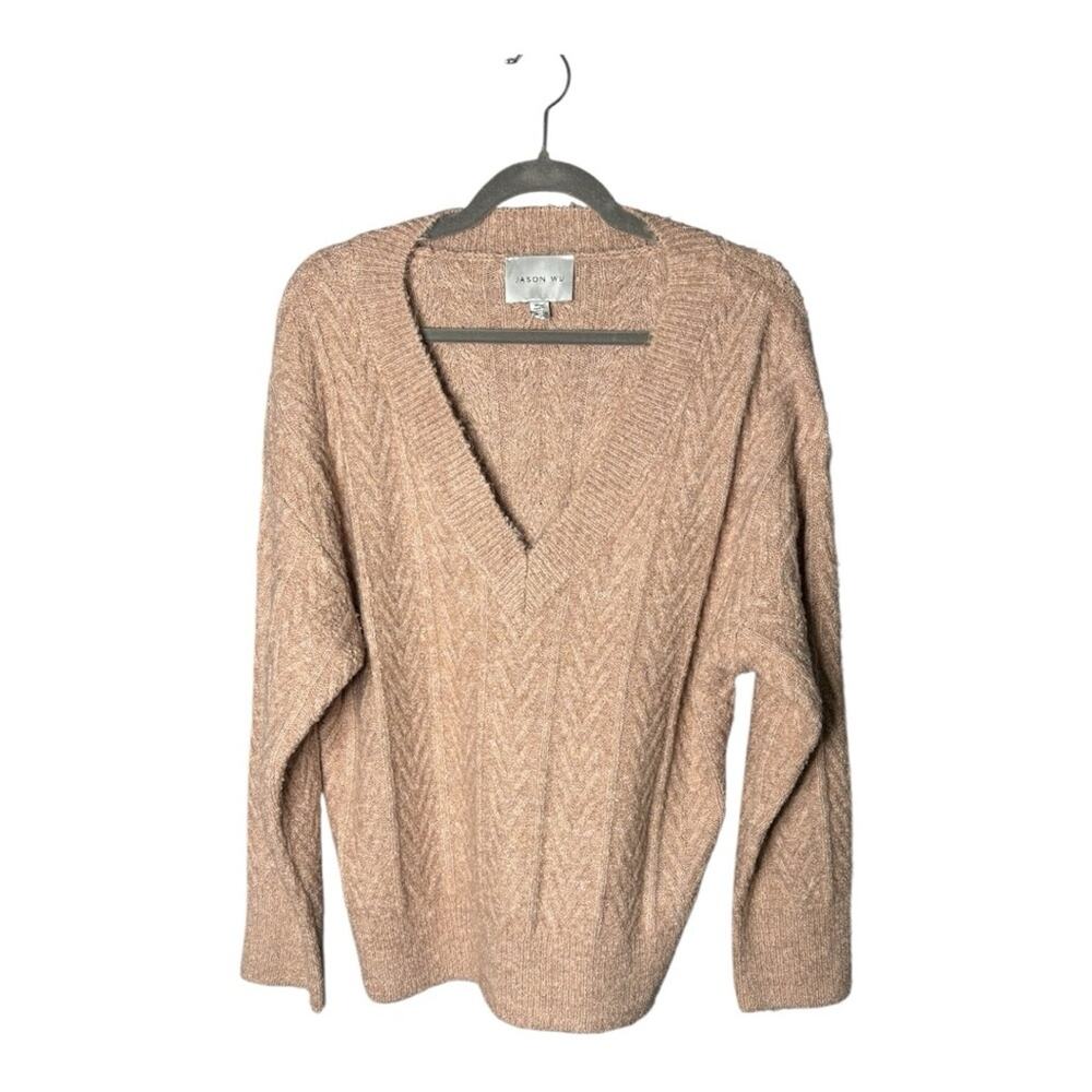 Jason Wu Tan Cable Knit Sweater V Neckline Medium